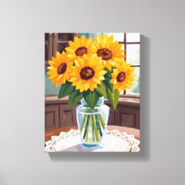 Zonnebloem Boeket Waterverf Bloem Geel Geschilderd Canvas Afdruk