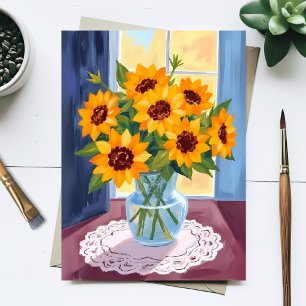Zonnebloem Boeket Waterverf Bloemschildering Briefkaart