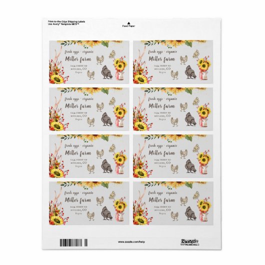 Zonnebloem Boerderij Rustiek Script Ei Karton Labe Etiket (Full Sheet)