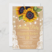Zonnebloem boerderijburlap en kant verjaardagsfees kaart (Voorkant)