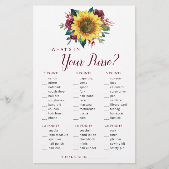 Zonnebloem Bogundy Floral Purse Vrijgezellenfeest  (Voorkant)