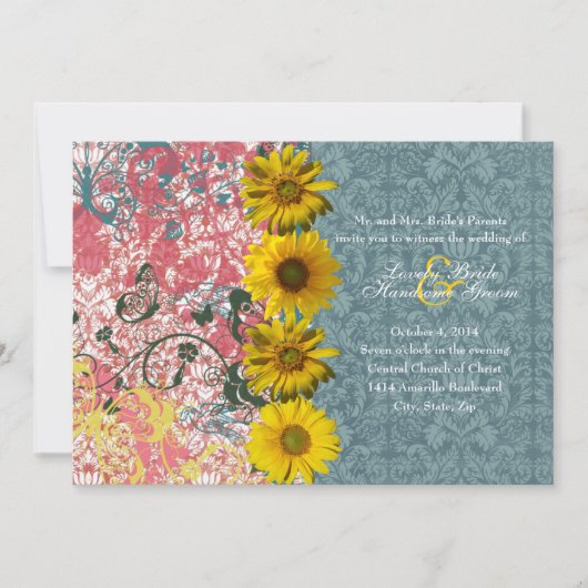 Zonnebloem Boho Chic Wedding Invitaties Kaart (Voorkant)