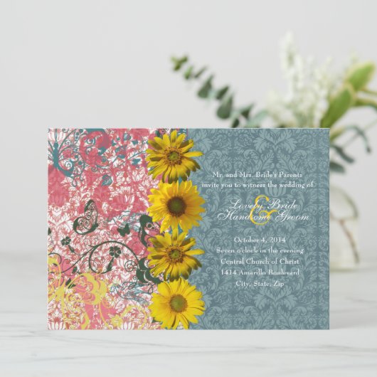 Zonnebloem Boho Chic Wedding Invitaties Kaart (Staand voorkant)