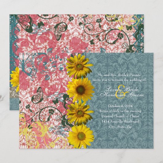 Zonnebloem Boho Chic Wedding Invitaties Kaart (Voorkant / Achterkant)