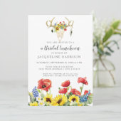 Zonnebloem BOHO Herten Schedel Antlers Bruids Lunc Kaart (Staand voorkant)