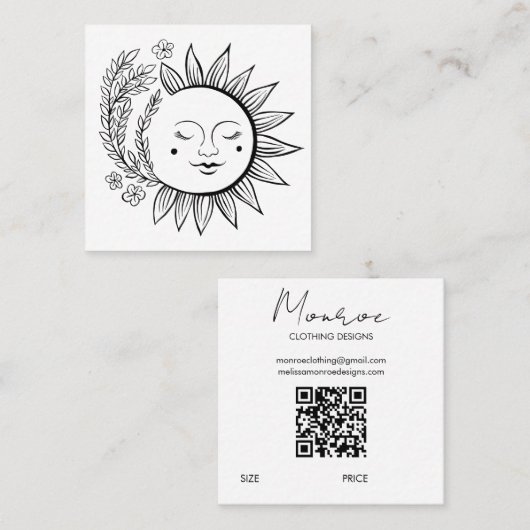 Zonnebloem Boho Lijn Kunst QR Code AANPASBARE HANG Vierkante Visitekaartje (Voorkant / Achterkant)