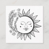Zonnebloem Boho Lijn Kunst QR Code AANPASBARE HANG Vierkante Visitekaartje (Voorkant)