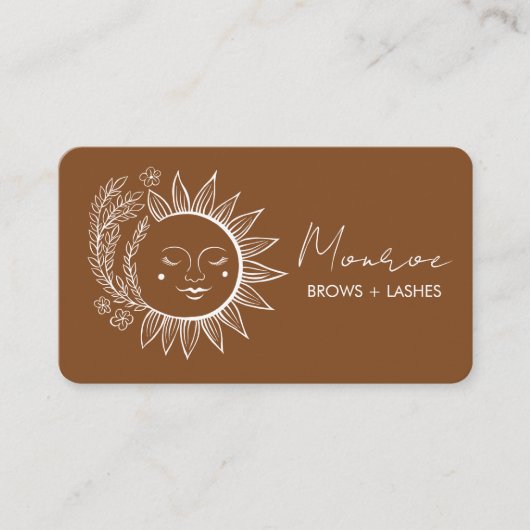 Zonnebloem Boho Line Art Aardse Chic Sociale Icone Visitekaartje (Voorkant)