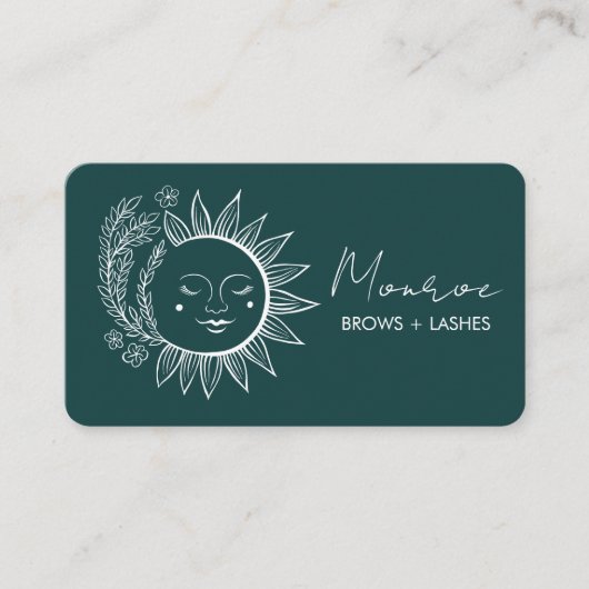 Zonnebloem Boho Line Art Elegant groen sociaal ico Visitekaartje (Voorkant)