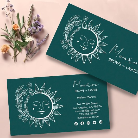 Zonnebloem Boho Line Art Elegant groen sociaal ico Visitekaartje