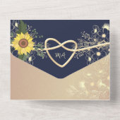 Zonnebloem Boho Navy Blue Wedding All In One Uitnodiging (Achterkant)