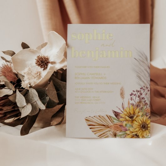Zonnebloem Boho Pampas Dried Flowers Weddenschap G Folie Uitnodiging