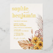 Zonnebloem Boho Pampas Dried Flowers Weddenschap G Folie Uitnodiging (Voorkant)