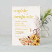 Zonnebloem Boho Pampas Dried Flowers Weddenschap G Folie Uitnodiging (Staand Voorkant)