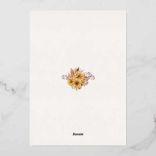 Zonnebloem Boho Pampas Dried Flowers Weddenschap G Folie Uitnodiging (Achterkant)