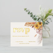 Zonnebloem Boho Pampas gedroogde bloemen RSVP Gold Folie Uitnodiging Briefkaart (Staand Voorkant)