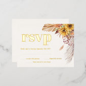 Zonnebloem Boho Pampas gedroogde bloemen RSVP Gold Folie Uitnodiging Briefkaart (Voorkant / Achterkant)