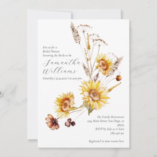 Zonnebloem Boho rustiek Elegant Vrijgezellenfeest Kaart (Voorkant)