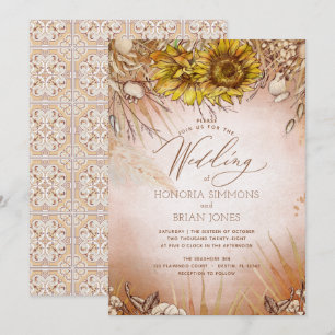 Zonnebloem Boho Sieraard Huwelijksuitnodiging Kaart