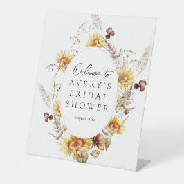 Zonnebloem Boho Wildflower Modern Bridal Welkom Reclamebord Met Voetstuk