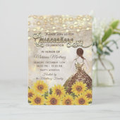 Zonnebloem bokeh String lichten glitter jurk Kaart (Staand voorkant)