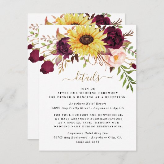 Zonnebloem bordeaux gouden blush pioen Roos bruilo Informatiekaartje (Voorkant / Achterkant)