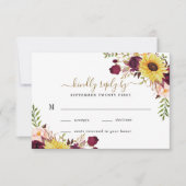 Zonnebloem bordeaux gouden blush pioen Roos bruilo RSVP Kaartje (Voorkant)