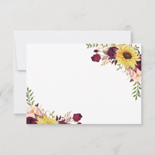 Zonnebloem bordeaux gouden blush pioen Roos bruilo RSVP Kaartje (Achterkant)