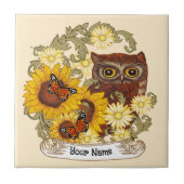 Zonnebloem Border Owl Tegel Tegeltje (Voorkant)