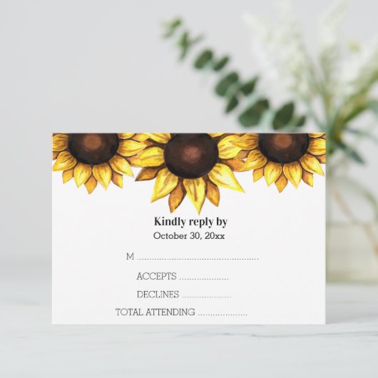 Zonnebloem Borduivende Gele Witte Floral RSVP Kaartje (Staand voorkant)
