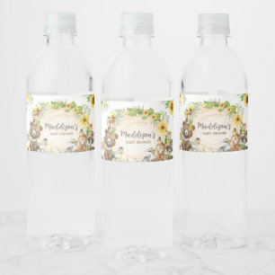 Zonnebloem Bosdieren Baby Shower Waterfles Etiket