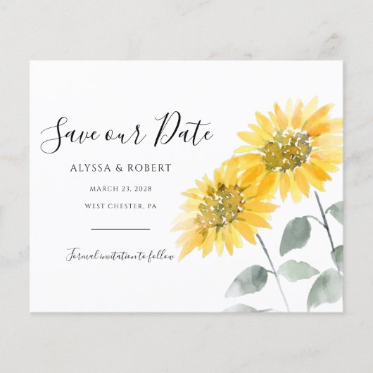 Zonnebloem Botanical Save The Date Aankondiging (Voorkant)