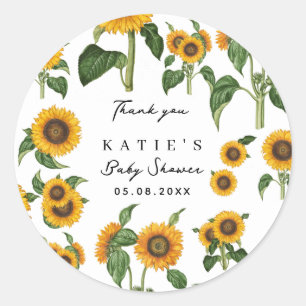 Zonnebloem Botanisch Bladgroen Baby shower Favor Ronde Sticker