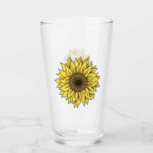 Zonnebloem, botanisch, cadeau voor vrouwen glas (Voorkant)