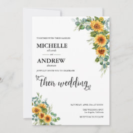 Zonnebloem Botanisch |  Eucalyptus Bruiloft Kaart