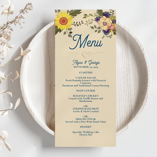 Zonnebloem Botanisch Huwelijksmenu Menu