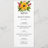 Zonnebloem Botanische Bloemen Herfst Bruiloft Voed Menu (Voorkant)