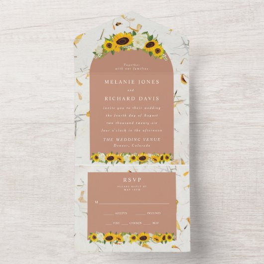 Zonnebloem Botanische bruiloft All In One Uitnodiging (Binnen)