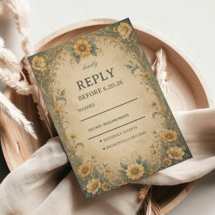 Zonnebloem Botanische Stijl Oudheid RSVP Kaartje