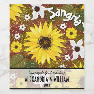 Zonnebloem Botanische tropische sierrië Wijn Etiket