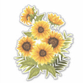 Zonnebloem Bouquet Floral Contour Sticker (Voorkant)