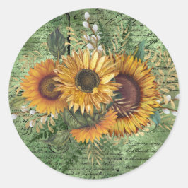 zonnebloem Bouquet Green Ephemera Ronde Sticker