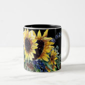 Zonnebloem Bouquet op Black Tweekleurige Koffiemok (Voorkant rechts)