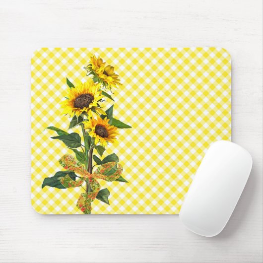 Zonnebloem Bouquet op de Gele Muismat Gingham (Met muis)
