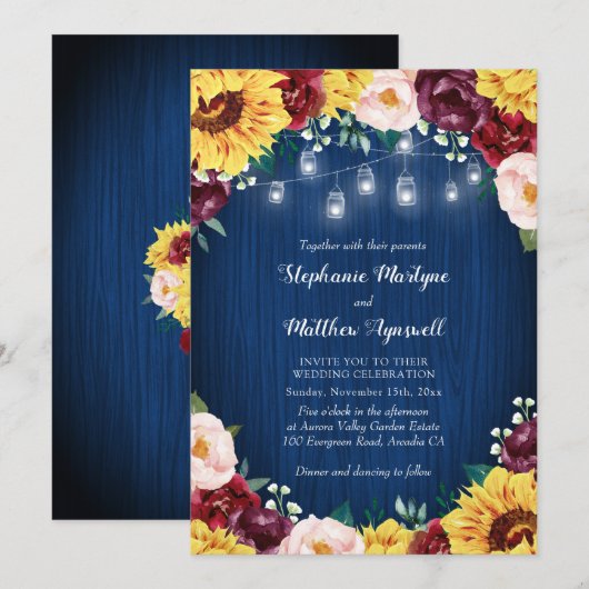Zonnebloem Bourgogne Navy Jars Lights Bloemenbruil Kaart (Voorkant / Achterkant)
