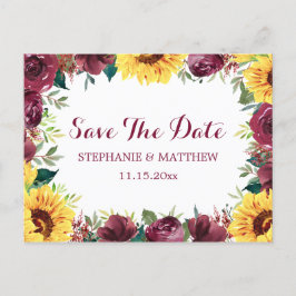 Zonnebloem Bourgogne Roos Border Save The Date Aankondigingskaart