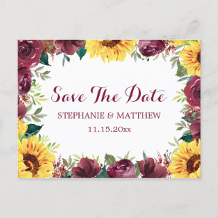 Zonnebloem Bourgogne Roos Border Save The Date Aankondigingskaart