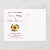 Zonnebloem Bourgogne Roos Border Save The Date Aankondigingskaart (Achterkant)