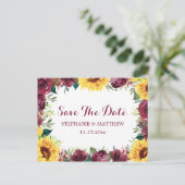 Zonnebloem Bourgogne Roos Border Save The Date Aankondigingskaart (Staand voorkant)