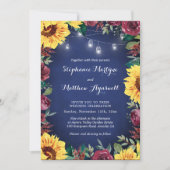 Zonnebloem Bourgondië Bloem Navy Lampjes Bruiloft Kaart (Voorkant)